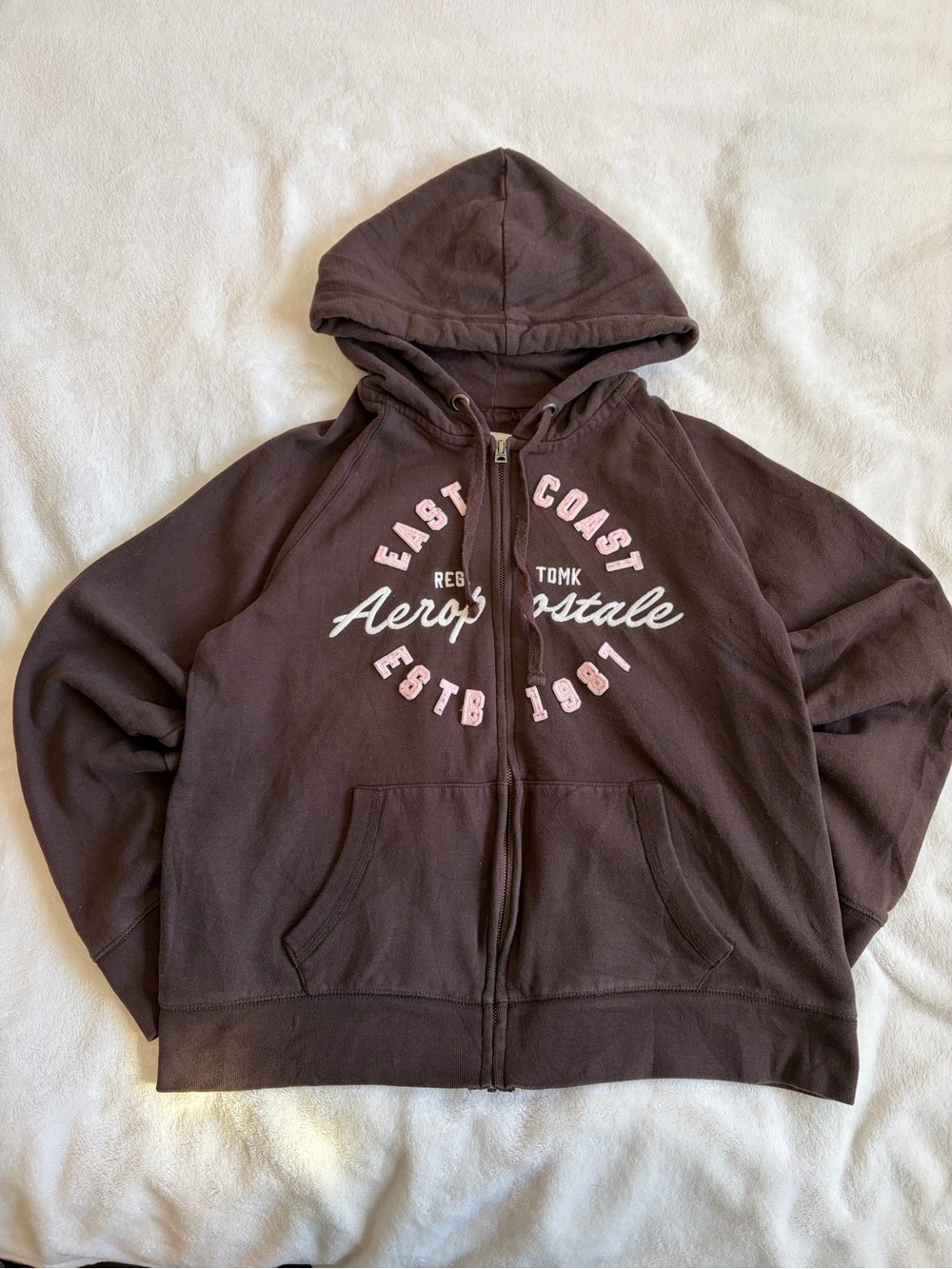 Aeropostale Brown Zip-Up Hoodie with Pink Accent Logo